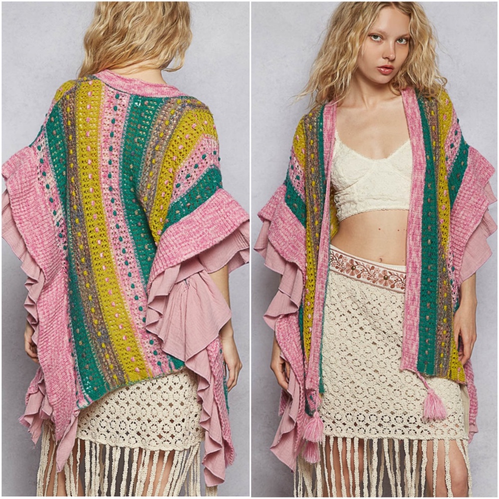 POL Pink Multi-Color Crochet Ruffle Open Cardigan - Picture 5 of 5